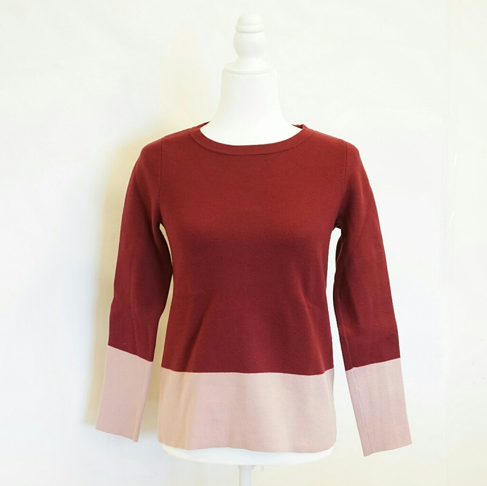 Ann Taylor Maroon & Pink Long Sleeve Knit Sweater